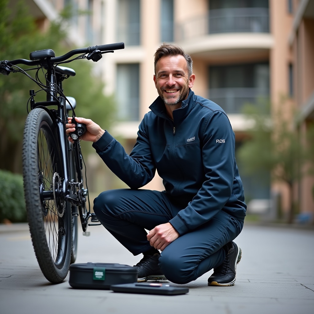 Tecnico Talivrix al lavoro su una bicicletta